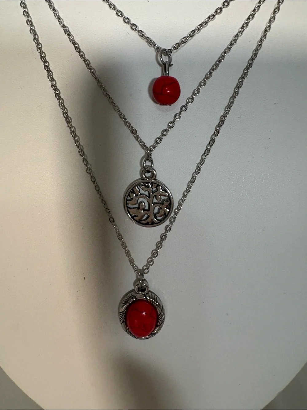 paparazzi Silver-Tone Layered Necklace, Earrings & Ring Set with Red Stones